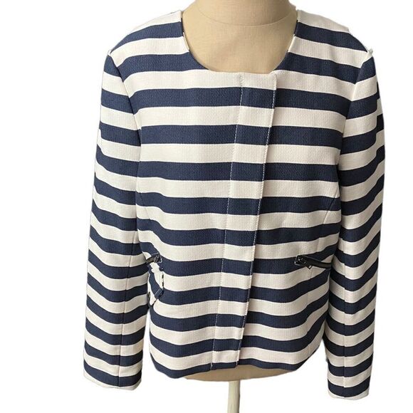 Banana Republic - Moto Jacket- Navy/White Striped / SZ: 8 NWT - Picture 3 of 11